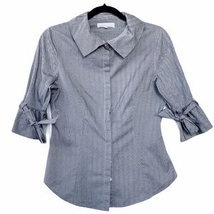 Anne Fontaine Gray White Tie Sleeve Button Down